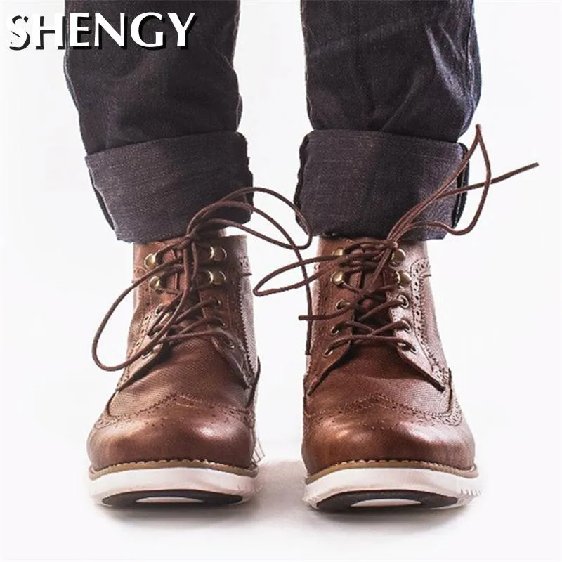 Mens Ankle Boots Lightweight PU Leather Fashion Round Toe Male Casual
