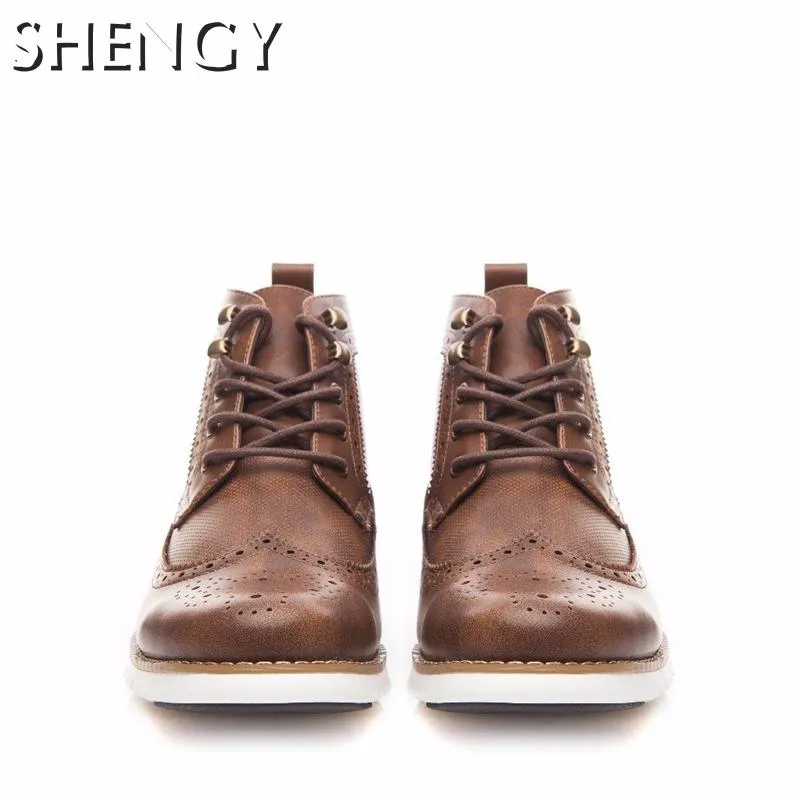 Mens Ankle Boots Lightweight PU Leather Fashion Round Toe Male Casual