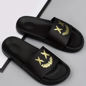 Men's Cartoon Smile Print Slip-On Slides - Soft, Non-Slip Indoor/Outdoor Slippers