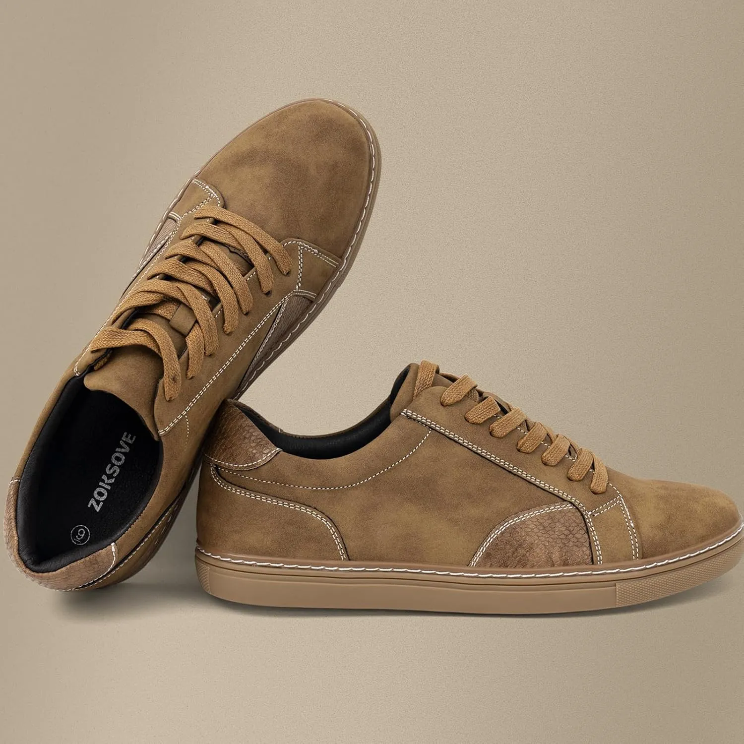 Mens Casual Dress Sneakers - Classic Lace-up Retro Sneakers for Men - Comfortable PU Business Casual Shoes