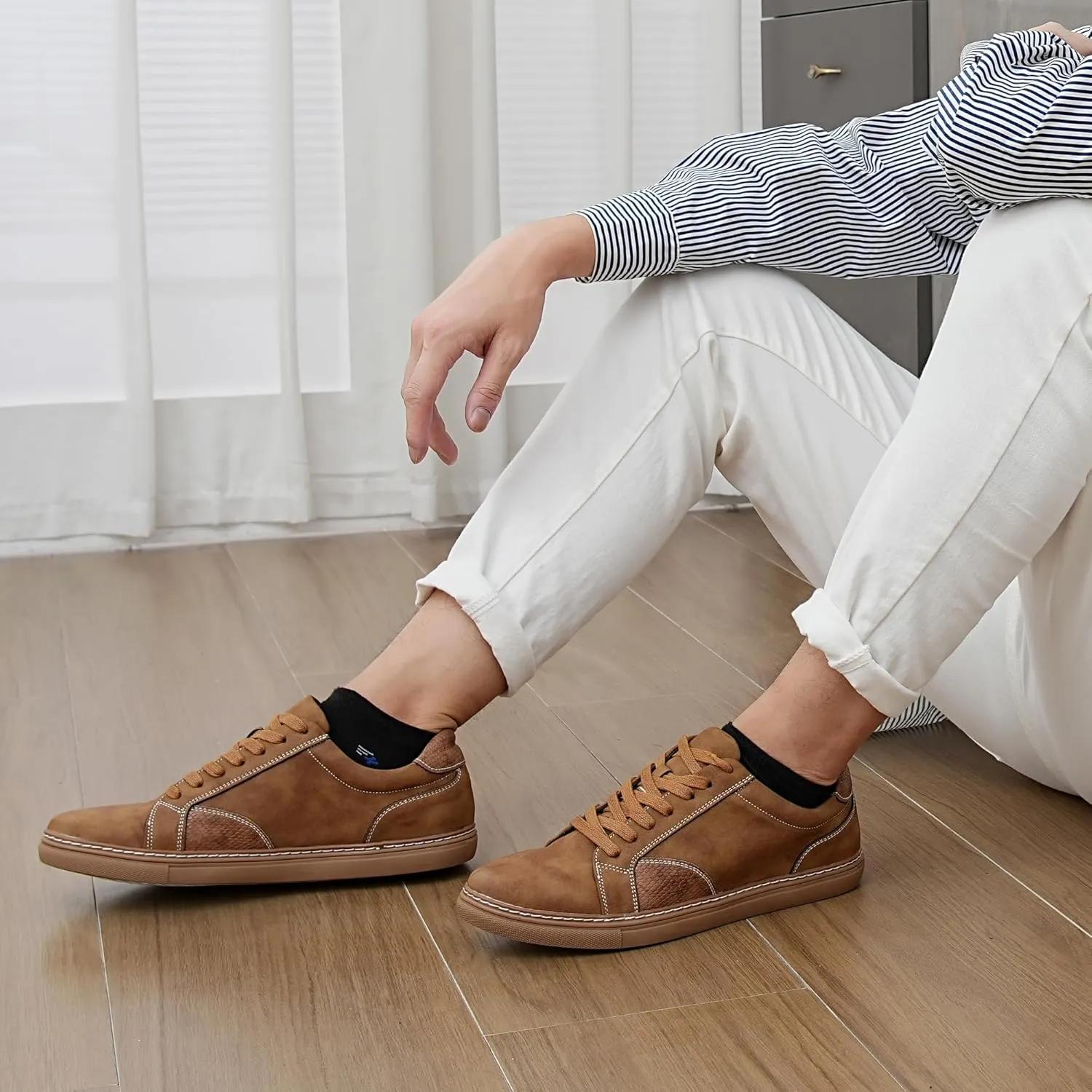 Mens Casual Dress Sneakers - Classic Lace-up Retro Sneakers for Men - Comfortable PU Business Casual Shoes