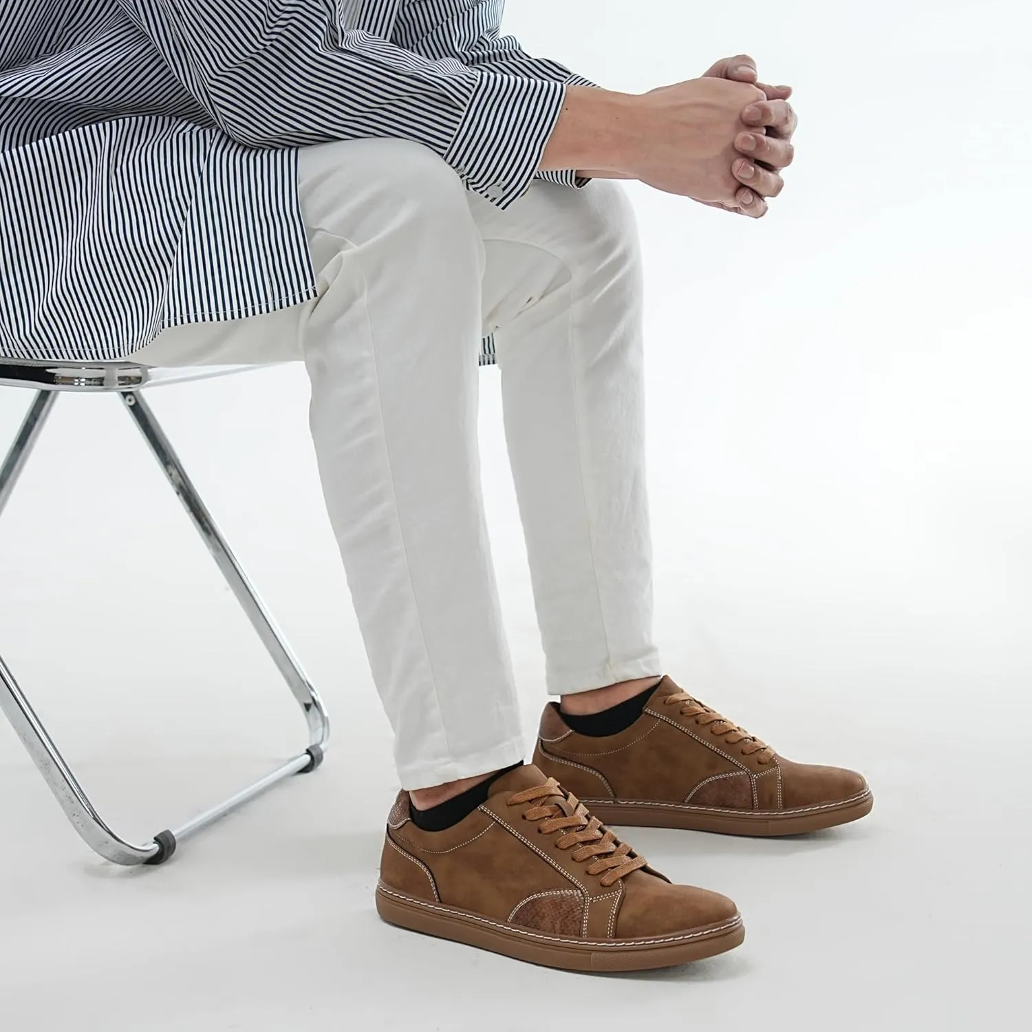 Mens Casual Dress Sneakers - Classic Lace-up Retro Sneakers for Men - Comfortable PU Business Casual Shoes