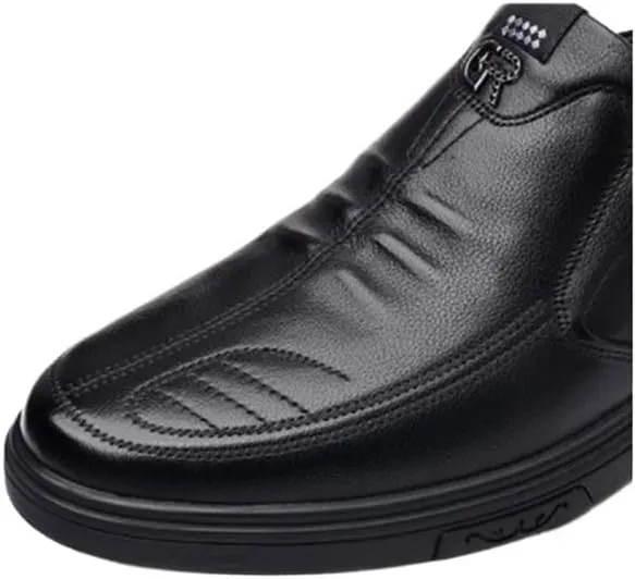 Men's Casual Shoes Round Shoes Rubber Soft Sole Slip-on Fashion Breathable Leather Shoes for Men