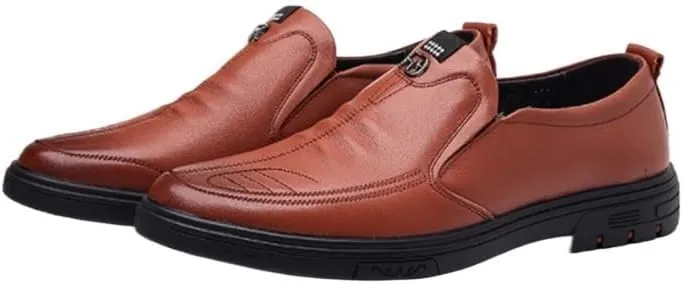 Men's Casual Shoes Round Shoes Rubber Soft Sole Slip-on Fashion Breathable Leather Shoes for Men