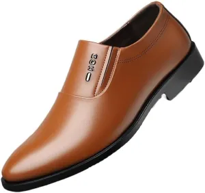 Men's Classic Leather Oxford Shoes - Slip On Pointed Toe Derby Style - Non-Slip Soft Sole Business Footwear