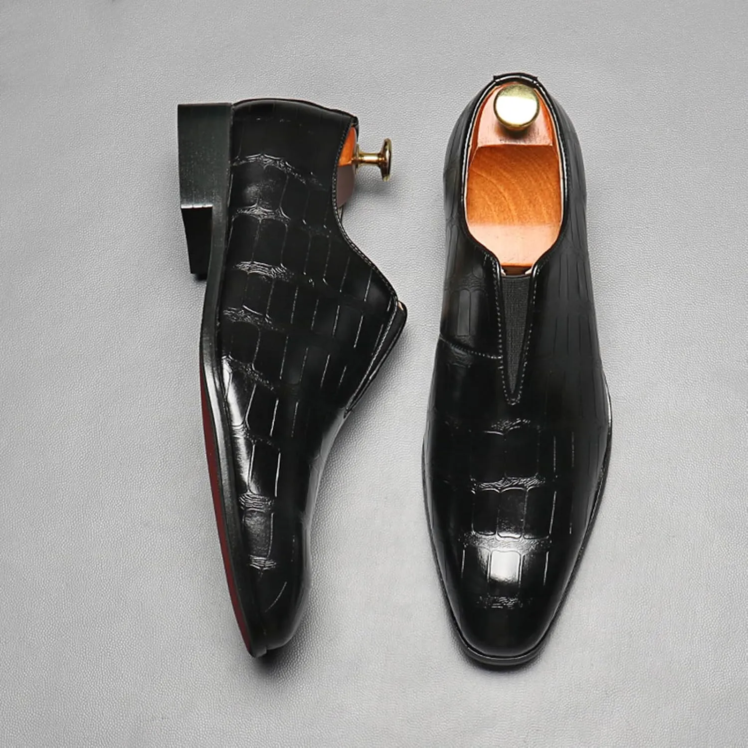 Mens Dress Shoes Leather Loafer, Fashion Crocodile Printed Handmade Dress Shoes Slip on Loafer Shoes for Men