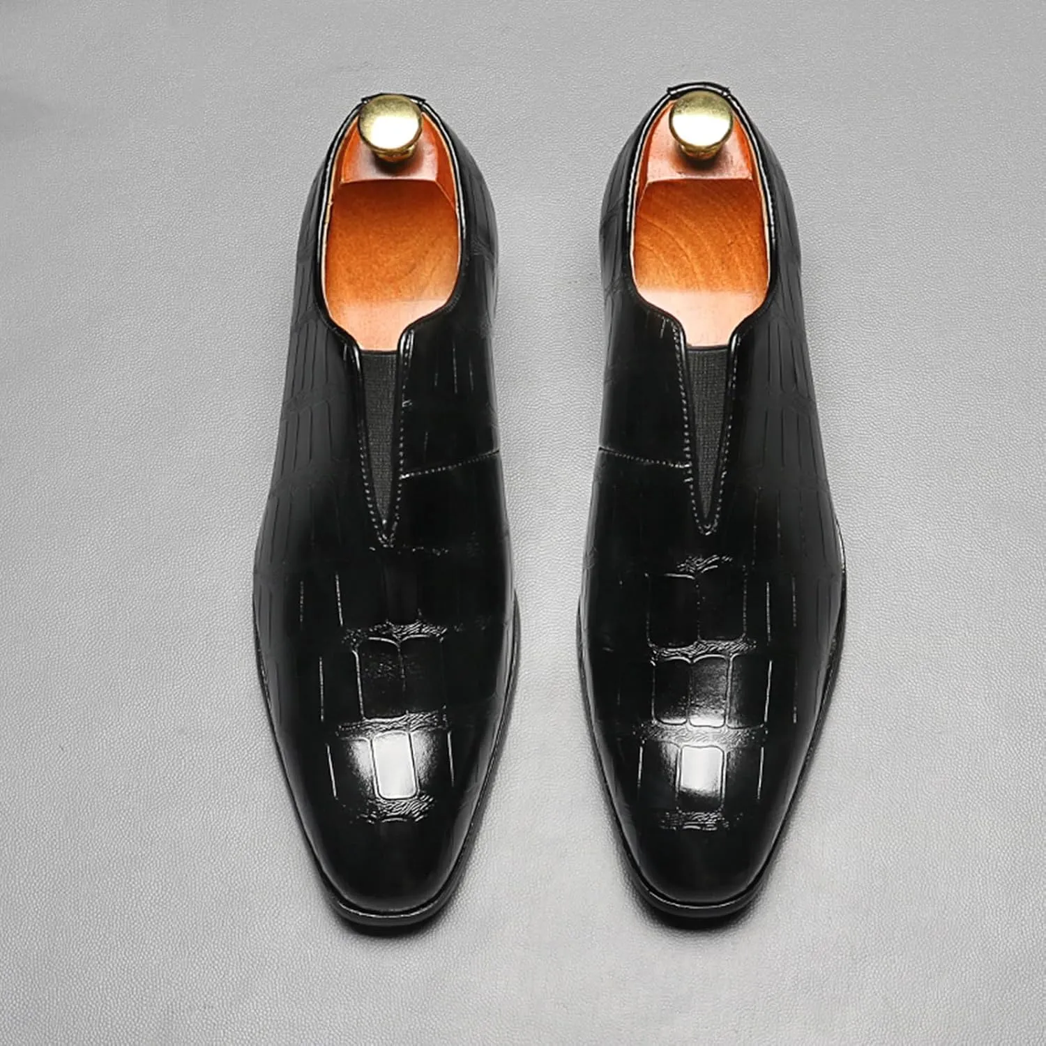 Mens Dress Shoes Leather Loafer, Fashion Crocodile Printed Handmade Dress Shoes Slip on Loafer Shoes for Men