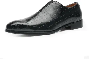 Mens Dress Shoes Leather Loafer, Fashion Crocodile Printed Handmade Dress Shoes Slip on Loafer Shoes for Men