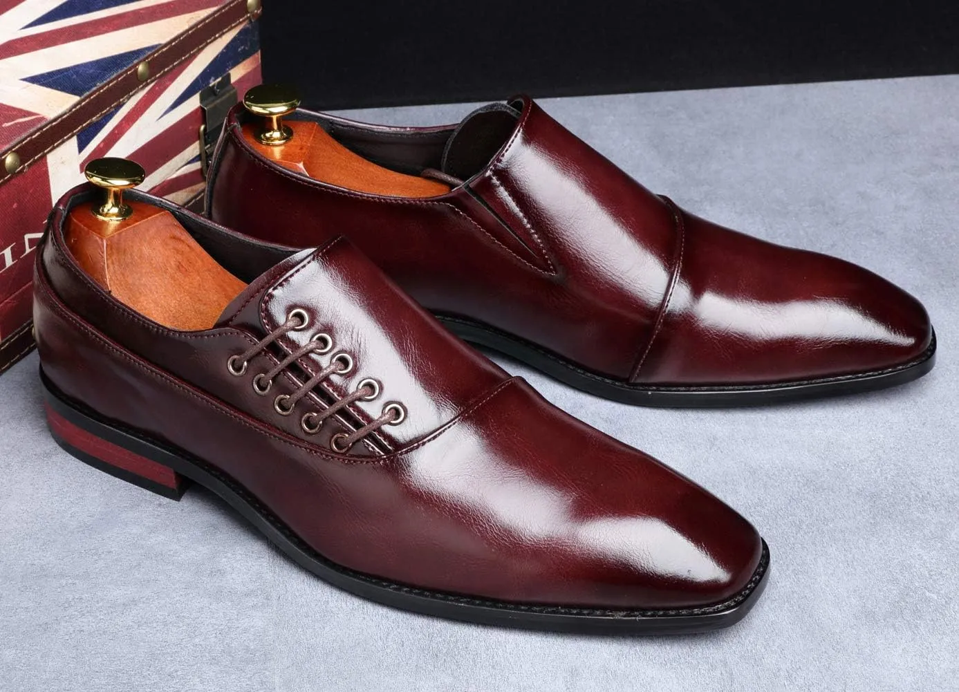 Mens Dress Shoes Slip On Loafers Moccasins for Men Leather Lace up Smoking Slipper Vintage Prom Wedding Shoes