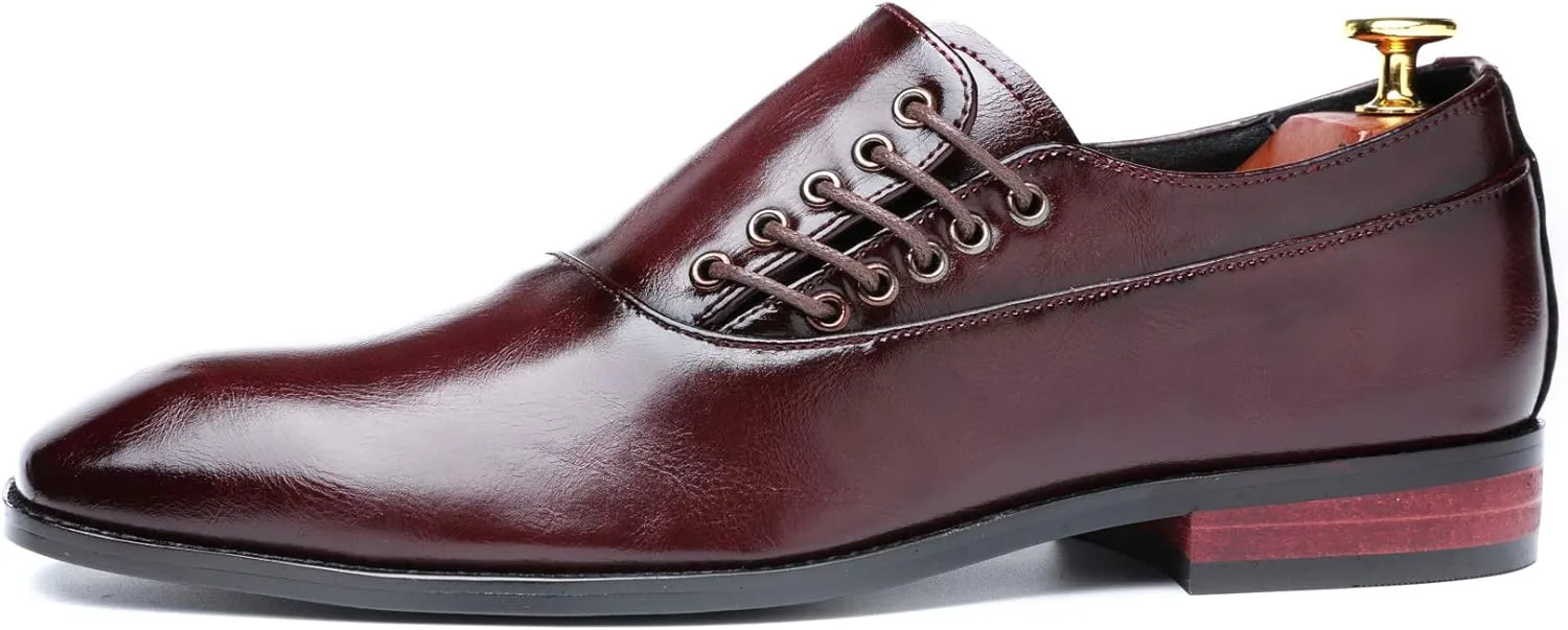 Mens Dress Shoes Slip On Loafers Moccasins for Men Leather Lace up Smoking Slipper Vintage Prom Wedding Shoes