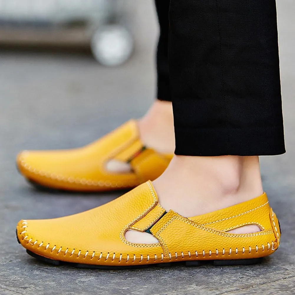 Men's Driving Shoes Leather Fashion Slipper Casual Slip on Loafers Shoes in Summer