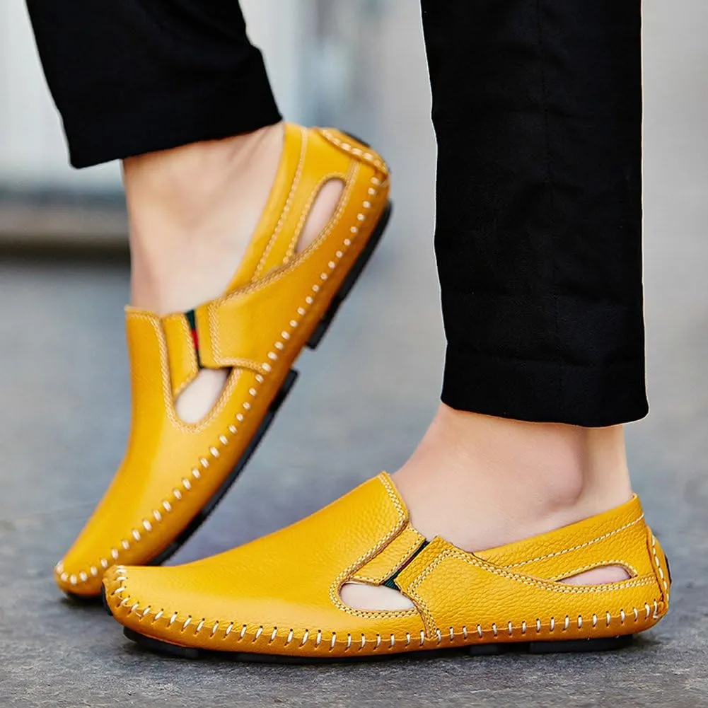 Men's Driving Shoes Leather Fashion Slipper Casual Slip on Loafers Shoes in Summer