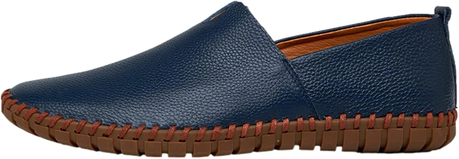 Men's Genuine Leather Loafer Flats Slip-On Soft Handmade Sole Summer Hollowed Casual Driving Shoes