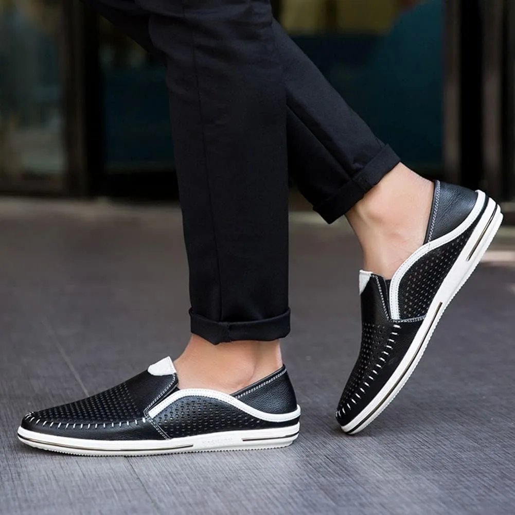 Men's Genuine Leather Loafers Shoes Fashion Slip-on Casual Soft Summer Driving Shoes