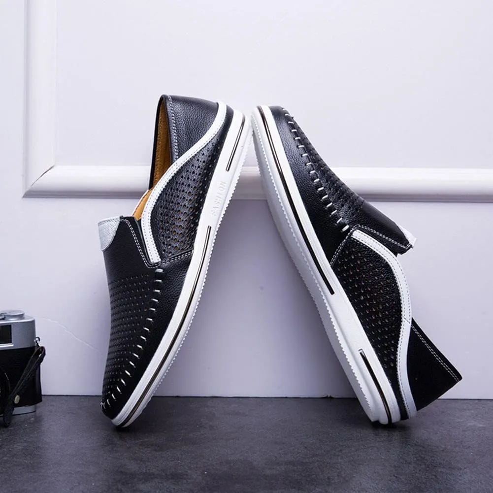 Men's Genuine Leather Loafers Shoes Fashion Slip-on Casual Soft Summer Driving Shoes