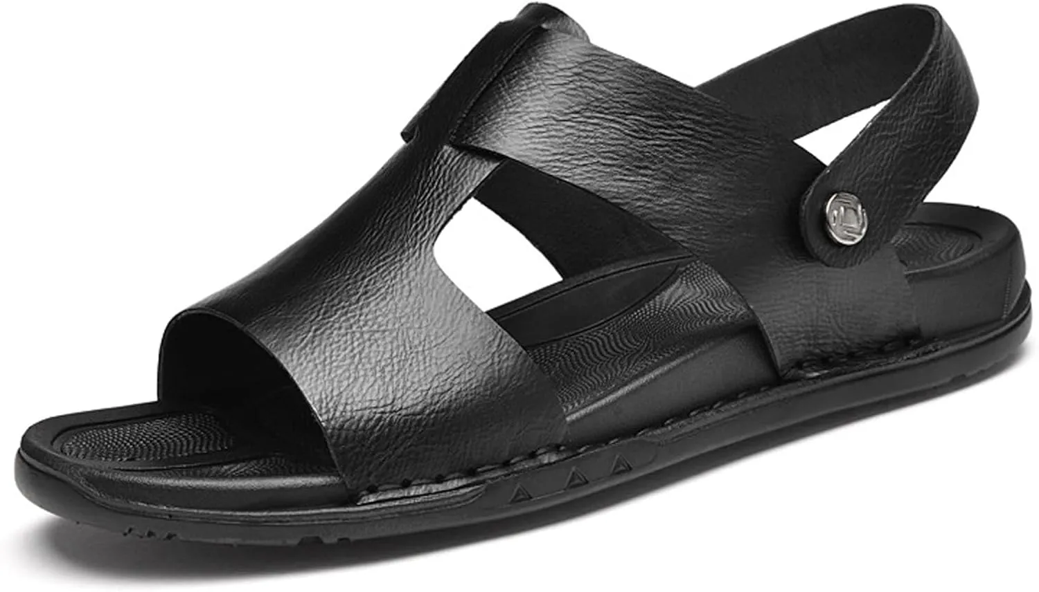 Men's Genuine Leather Open Toe Flat Fashion Sandals Summer Comfortable Breatheable Dual Use Slip On Athletic Walking Sandal for Driving Casual Beach