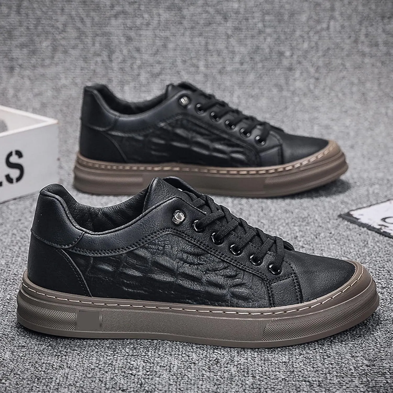Men's Lace-Up Height Increasing Crocodile Sneakers Fashion Formal Leather Shoes,Thick Sole Comfortable Breathable Non-Slip Business Oxford Walking Shoes