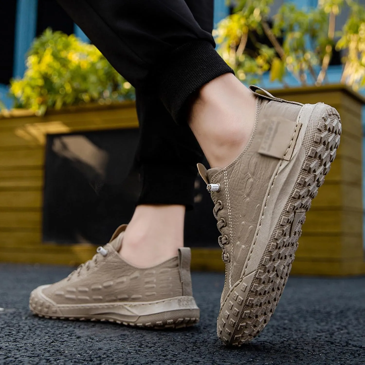 Men's Leather Breathable Slip-on Sneakers,Fashion Handmade Low Top Casual Shoes,Comfortable Soft Sole Non-Slip Canvas Shoes