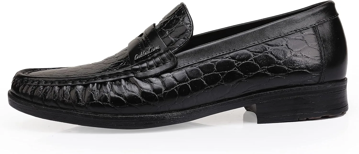 Men's Leather Penny Loafers Formal Dress Shoes Crocodile Printed Soft Slip-On Loafer for Men