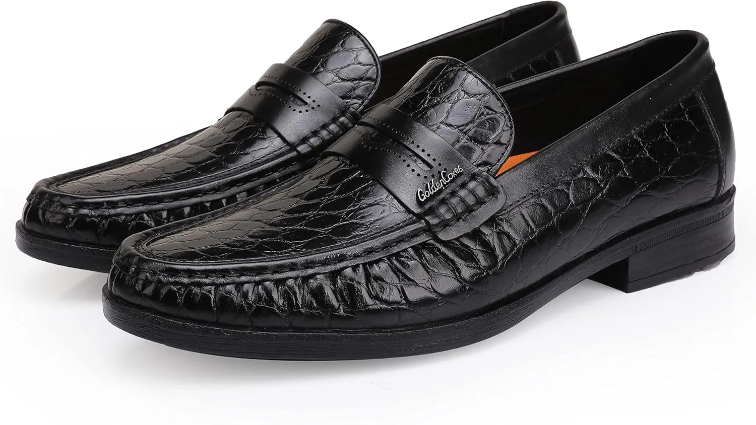 Men's Leather Penny Loafers Formal Dress Shoes Crocodile Printed Soft Slip-On Loafer for Men