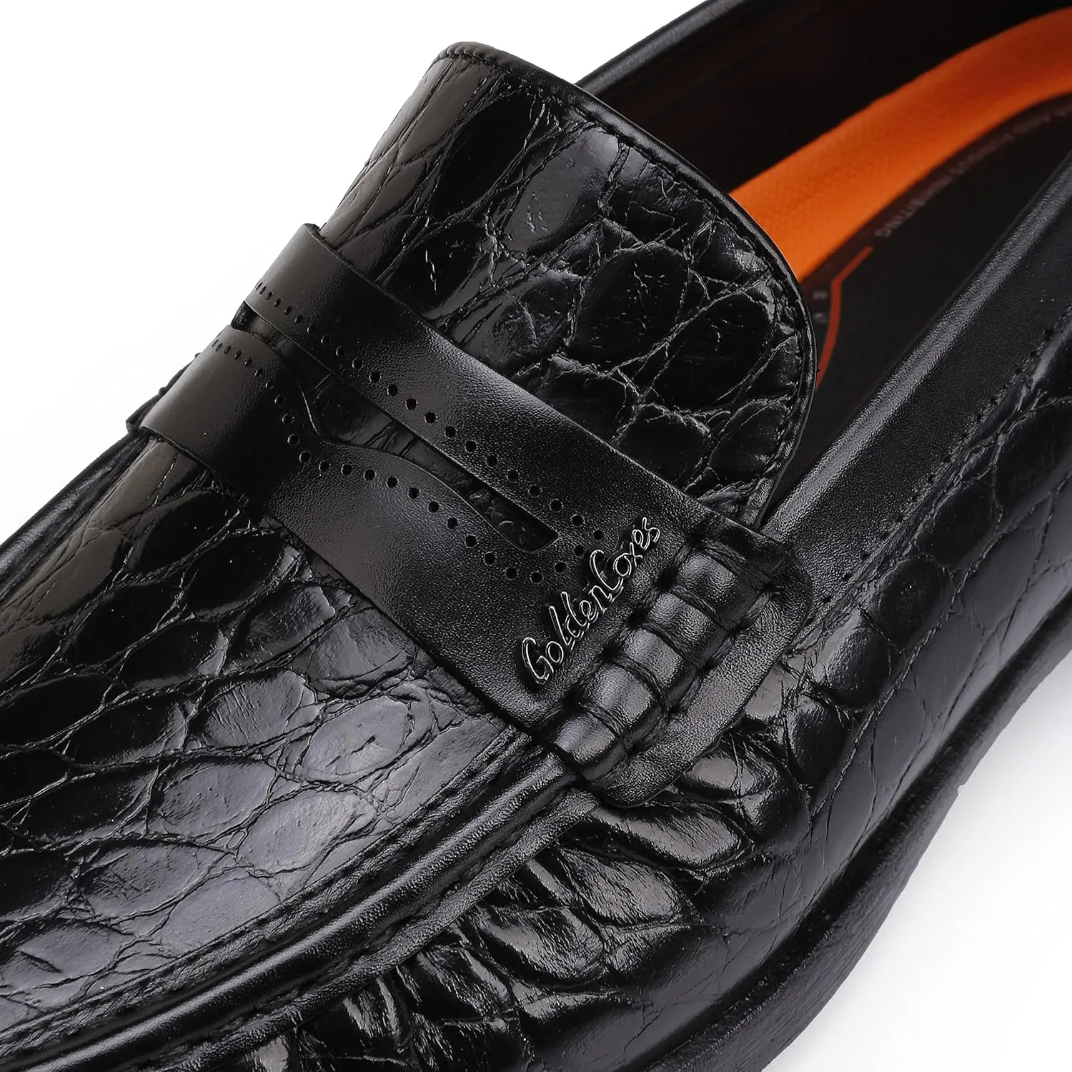 Men's Leather Penny Loafers Formal Dress Shoes Crocodile Printed Soft Slip-On Loafer for Men