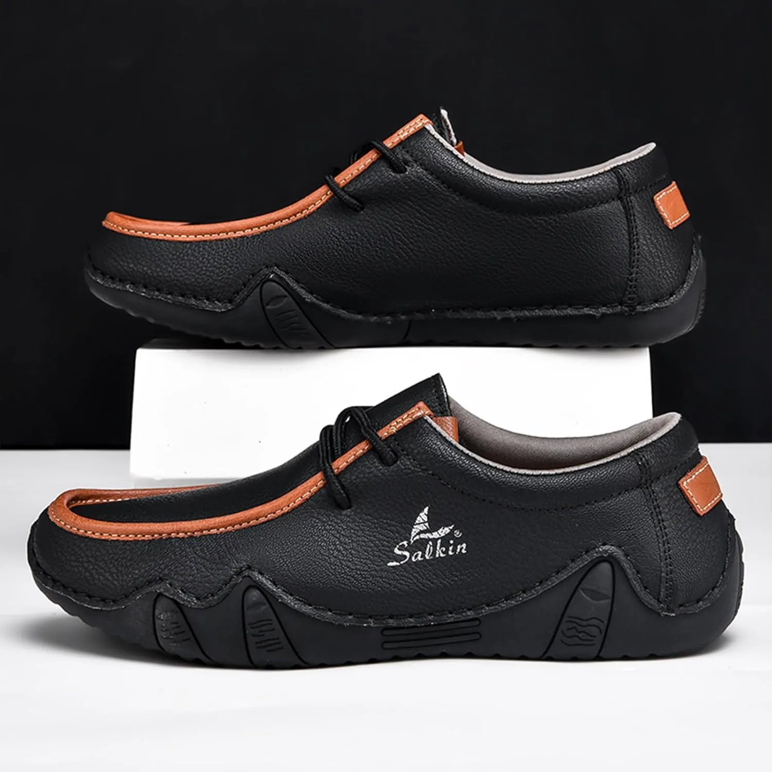 Men's Leather Slip On Casual Low Loafers Lightweight Non-Slip Flat Driving Walking Shoes Soft Moccasin Shoes