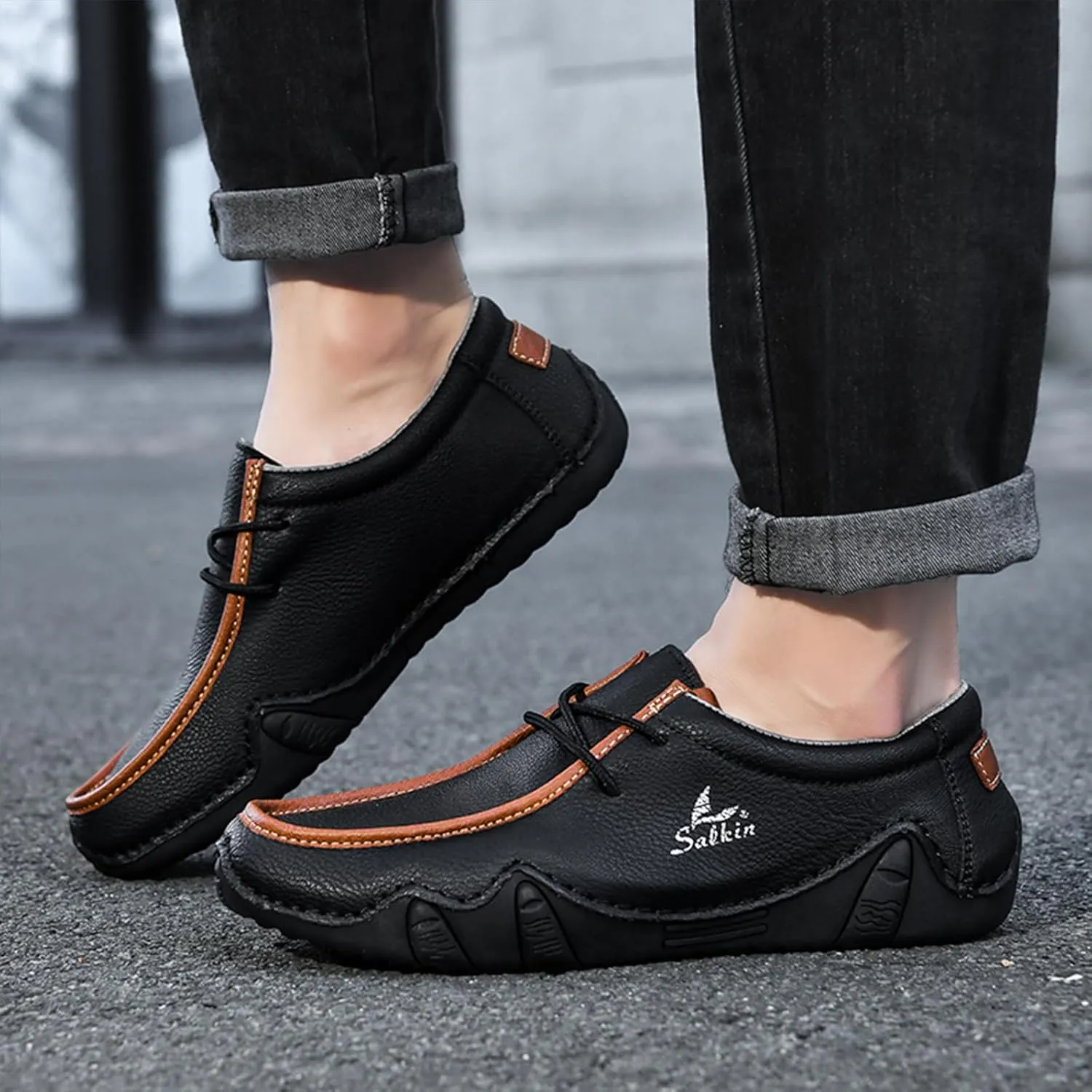 Men's Leather Slip On Casual Low Loafers Lightweight Non-Slip Flat Driving Walking Shoes Soft Moccasin Shoes
