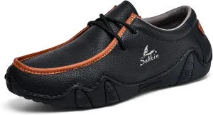 Men's Leather Slip On Casual Low Loafers Lightweight Non-Slip Flat Driving Walking Shoes Soft Moccasin Shoes
