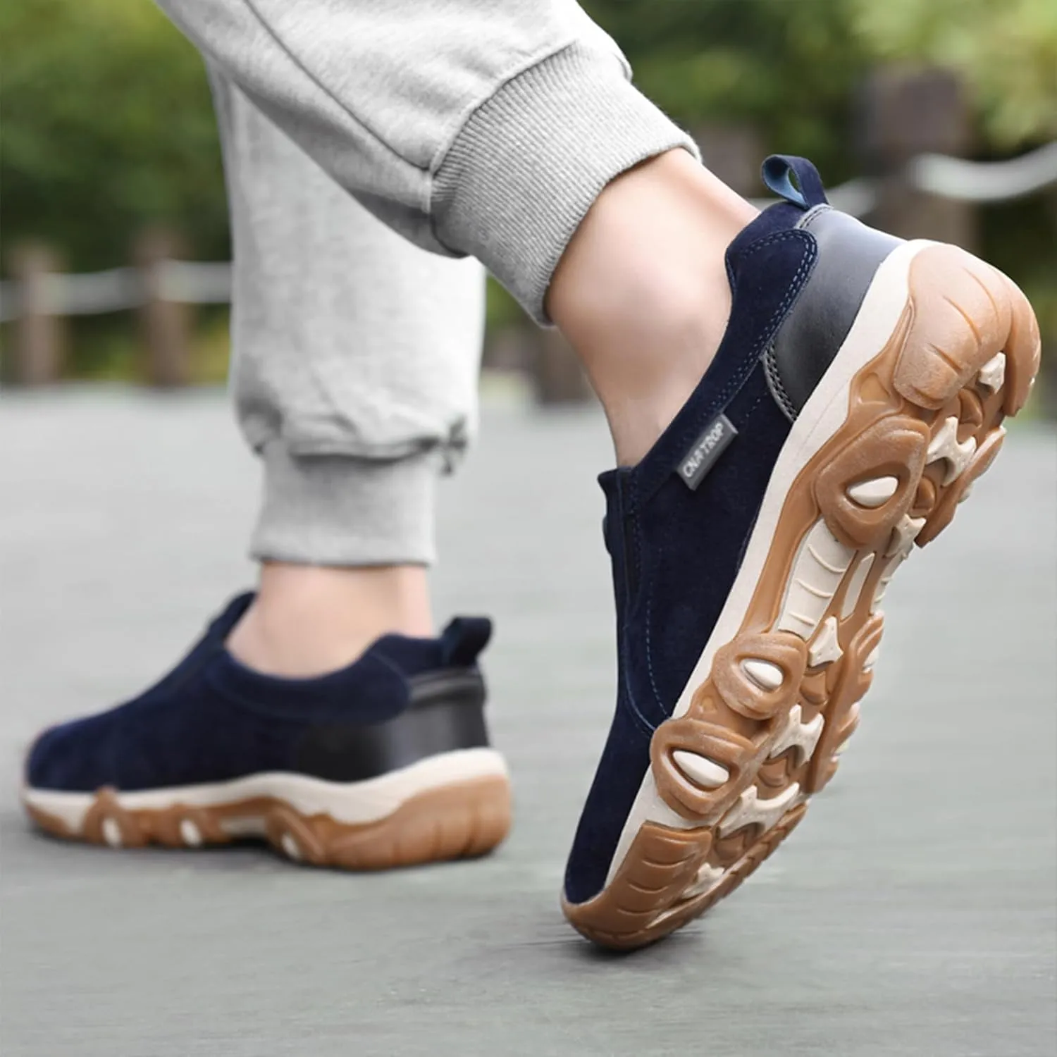 Men's Leather Slip-On Orthopedic Loafers Casual Non-Slip Platform Outdoor Walking Sneakers with Arch Support Lightweight Breathable Driving Boat Shoes