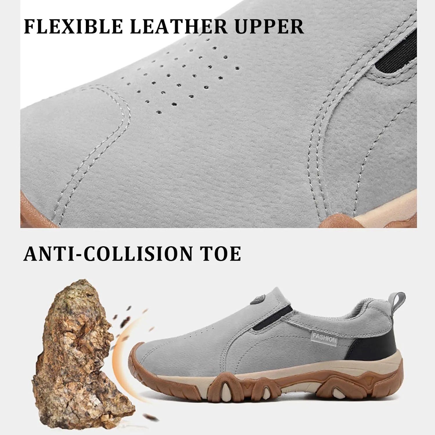 Men's Leather Slip-On Orthopedic Loafers Casual Non-Slip Platform Outdoor Walking Sneakers with Arch Support Lightweight Breathable Driving Boat Shoes