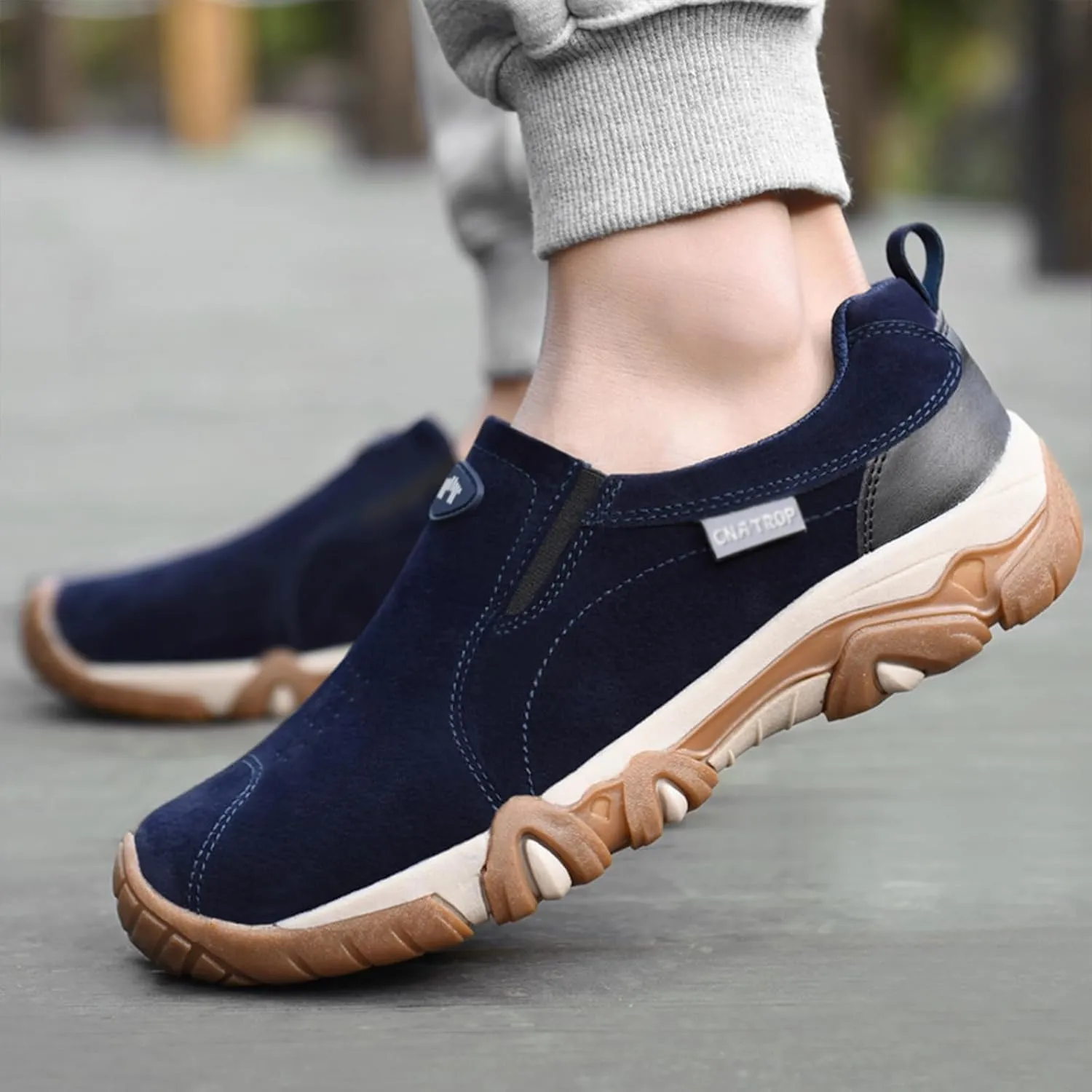 Men's Leather Slip-On Orthopedic Loafers Casual Non-Slip Platform Outdoor Walking Sneakers with Arch Support Lightweight Breathable Driving Boat Shoes