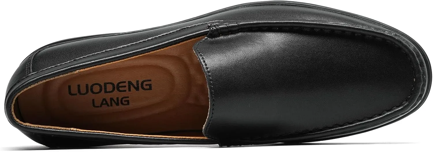 Men’s Loafers Casual Leather Slip-On Oxfords Driving Shoes Dress Soft Comfortable & Light-Weight Black