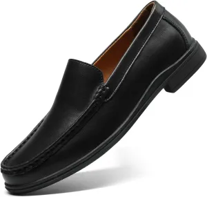 Men’s Loafers Casual Leather Slip-On Oxfords Driving Shoes Dress Soft Comfortable & Light-Weight Black
