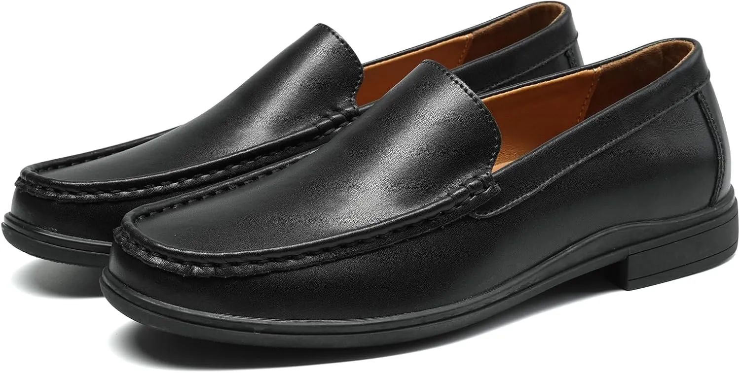 Men’s Loafers Casual Leather Slip-On Oxfords Driving Shoes Dress Soft Comfortable & Light-Weight Black