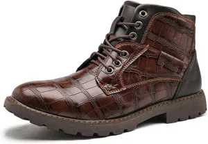 Men's Shoes Work Boot Shoe Laces Men Crocodile Embossed Leather Lace-Up Ankle High Black and Brown Dress Boots for Men