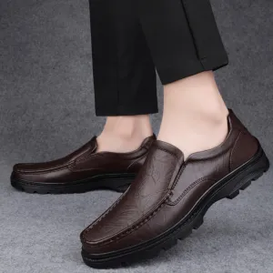 Men's Slip-On Leather Dress Shoes, Comfortable Soft Bottom Oxford Shoes