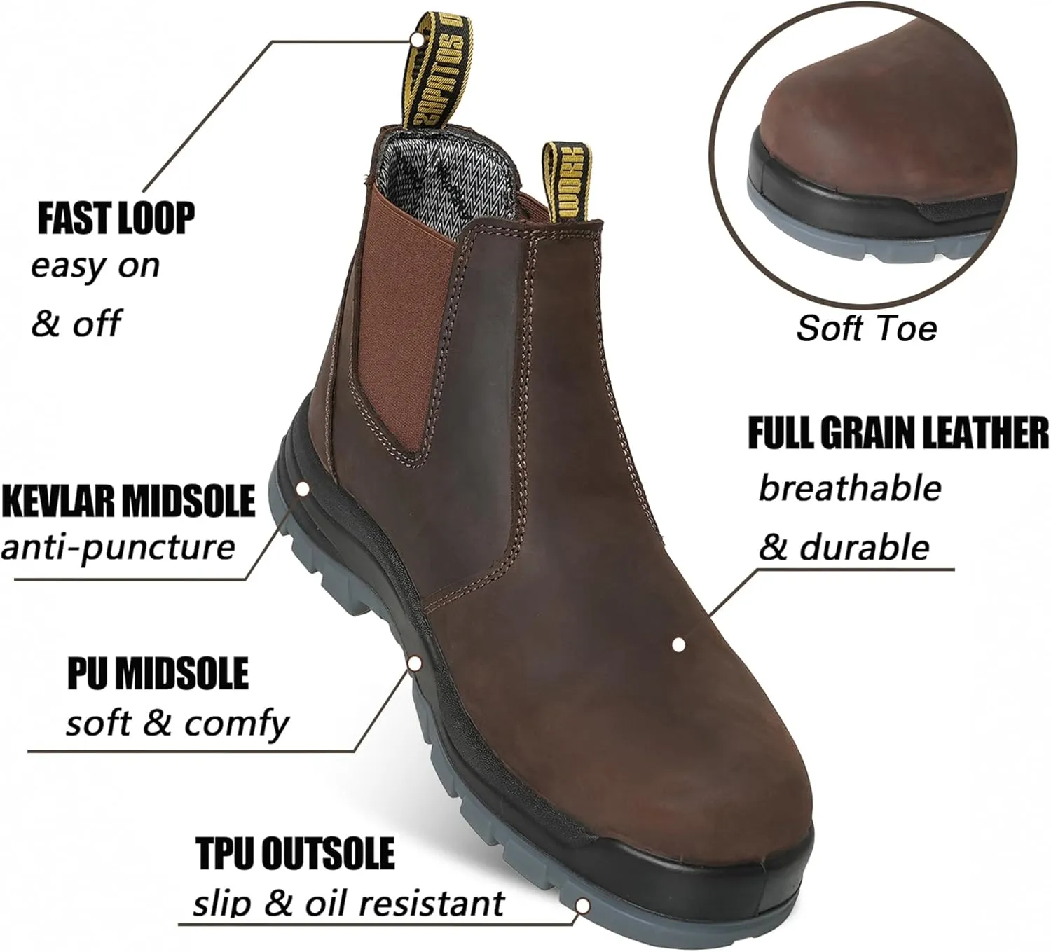 Men's Slip On Work boots for Men, Soft/Composite Toe Slip Resistant Waterproof Puncture-proof Mens Work Boots