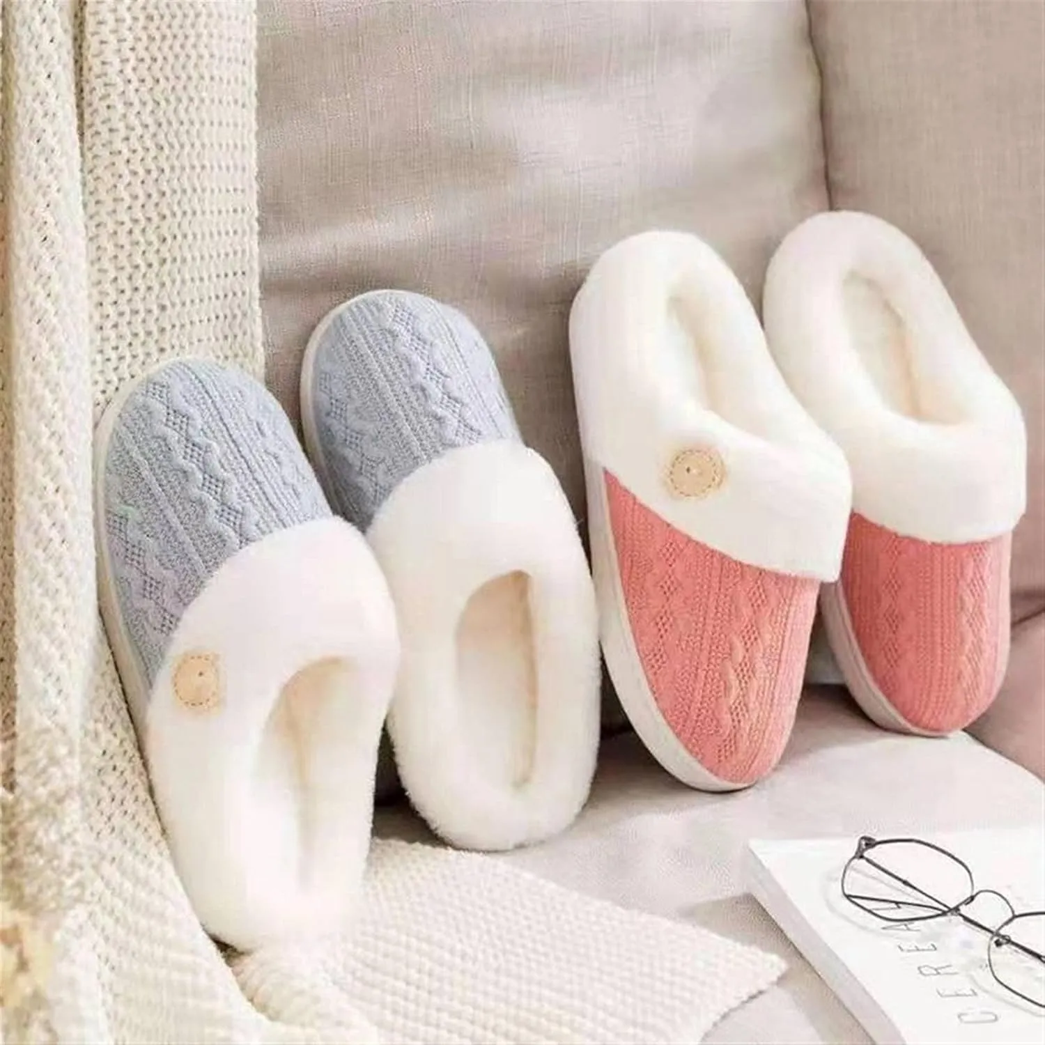 Men's slippers Couple Shoes Soft Plush Cotton Slippers Floor Indoor Home Slippers Women Shoes Winter Warm Slip On Scuff Clogs For Bedroom Women's slippers