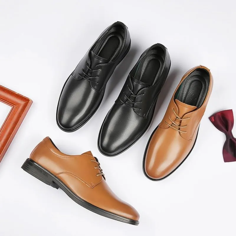 Men's Spring Autumn Round Toe Lace-up Formal Casual Business Leather Shoes Soft Sole Soft Surface Low-top Single Shoes Breathable Suitable for Wedding Office