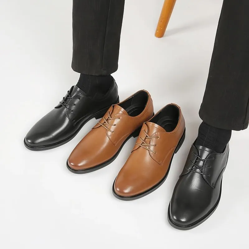Men's Spring Autumn Round Toe Lace-up Formal Casual Business Leather Shoes Soft Sole Soft Surface Low-top Single Shoes Breathable Suitable for Wedding Office