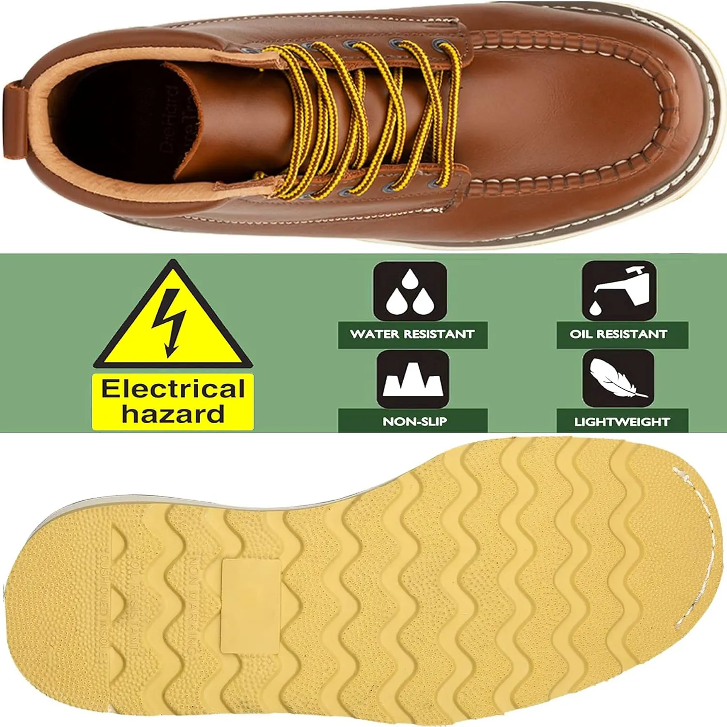 Men's Stylish Classic 6"- 8" Soft Moc Toe EH Leather Work Boot With Non-Slip Wedge Outsole & Goodyear Storm Welt