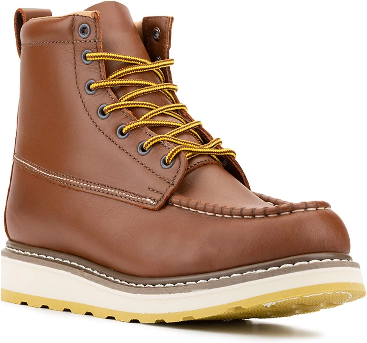 Men's Stylish Classic 6"- 8" Soft Moc Toe EH Leather Work Boot With Non-Slip Wedge Outsole & Goodyear Storm Welt