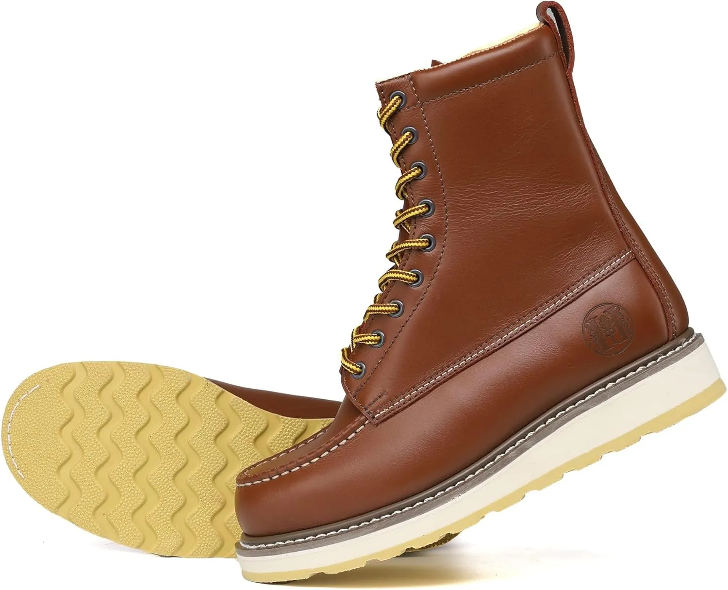 Men's Stylish Classic 6"- 8" Soft Moc Toe EH Leather Work Boot With Non-Slip Wedge Outsole & Goodyear Storm Welt