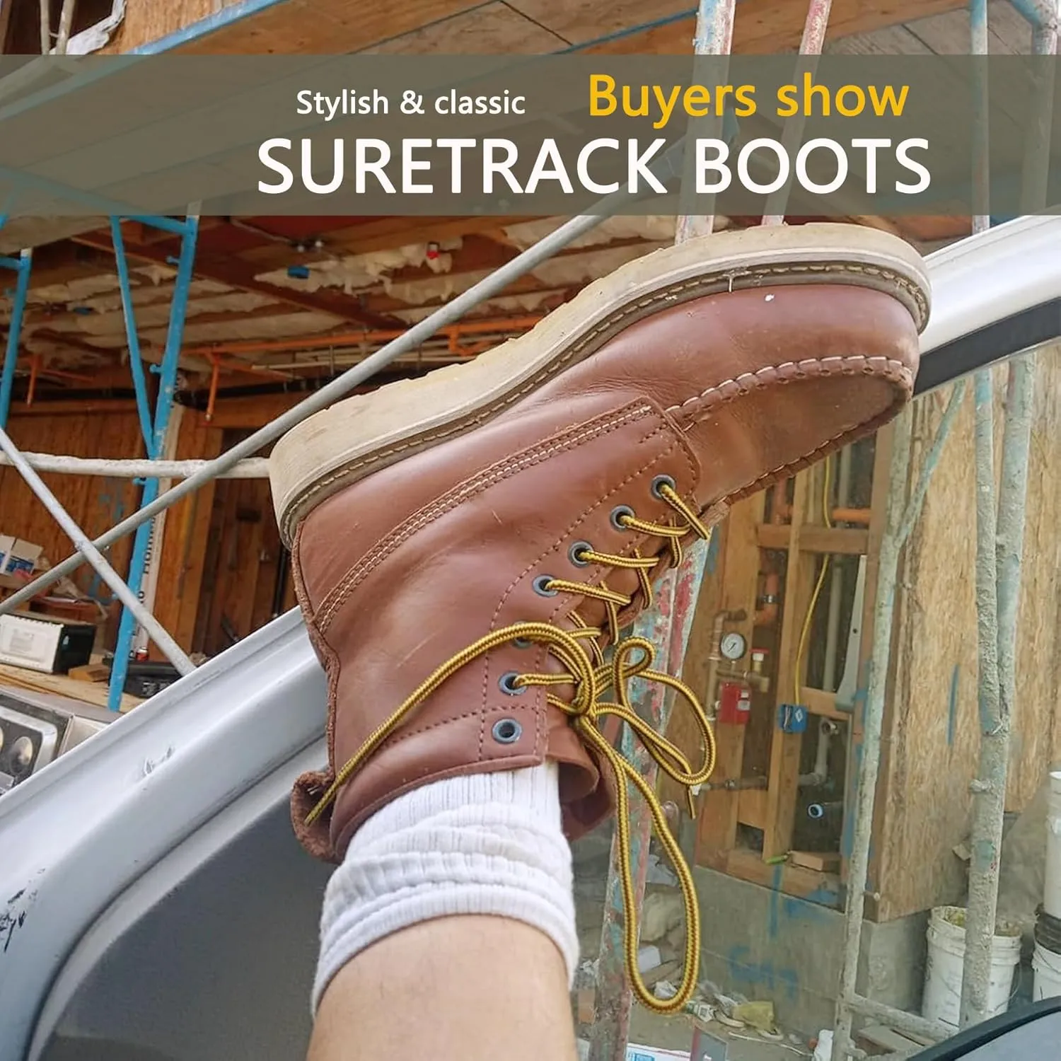 Men's Stylish Classic 6"- 8" Soft Moc Toe EH Leather Work Boot With Non-Slip Wedge Outsole & Goodyear Storm Welt