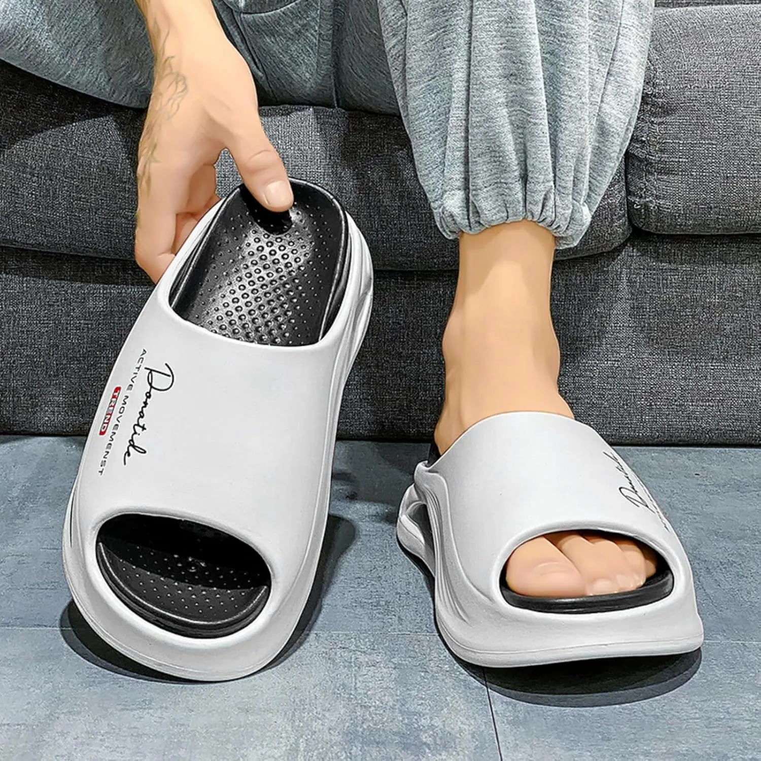 Men's Stylish Slip - on Slippers, Thick - soled, Height - increasing, Lightweight and Soft - soled, Suitable for Casual Wear and Home
