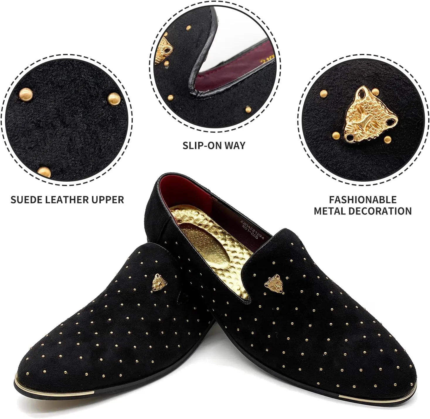 MHB Men's Luxury Velvet Loafers Pointed-Toe Slip-on Suede Dress Shoes for Men Rivet Smoking Slipper Fashion Lightweight