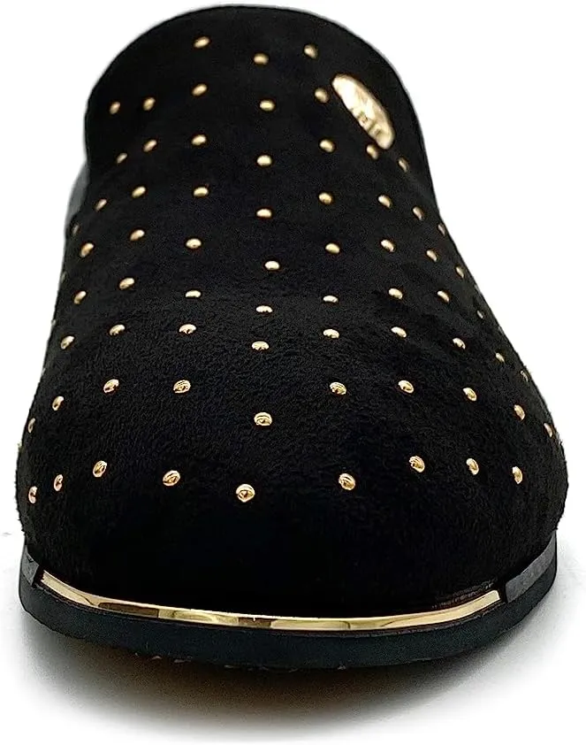 MHB Men's Luxury Velvet Loafers Pointed-Toe Slip-on Suede Dress Shoes for Men Rivet Smoking Slipper Fashion Lightweight