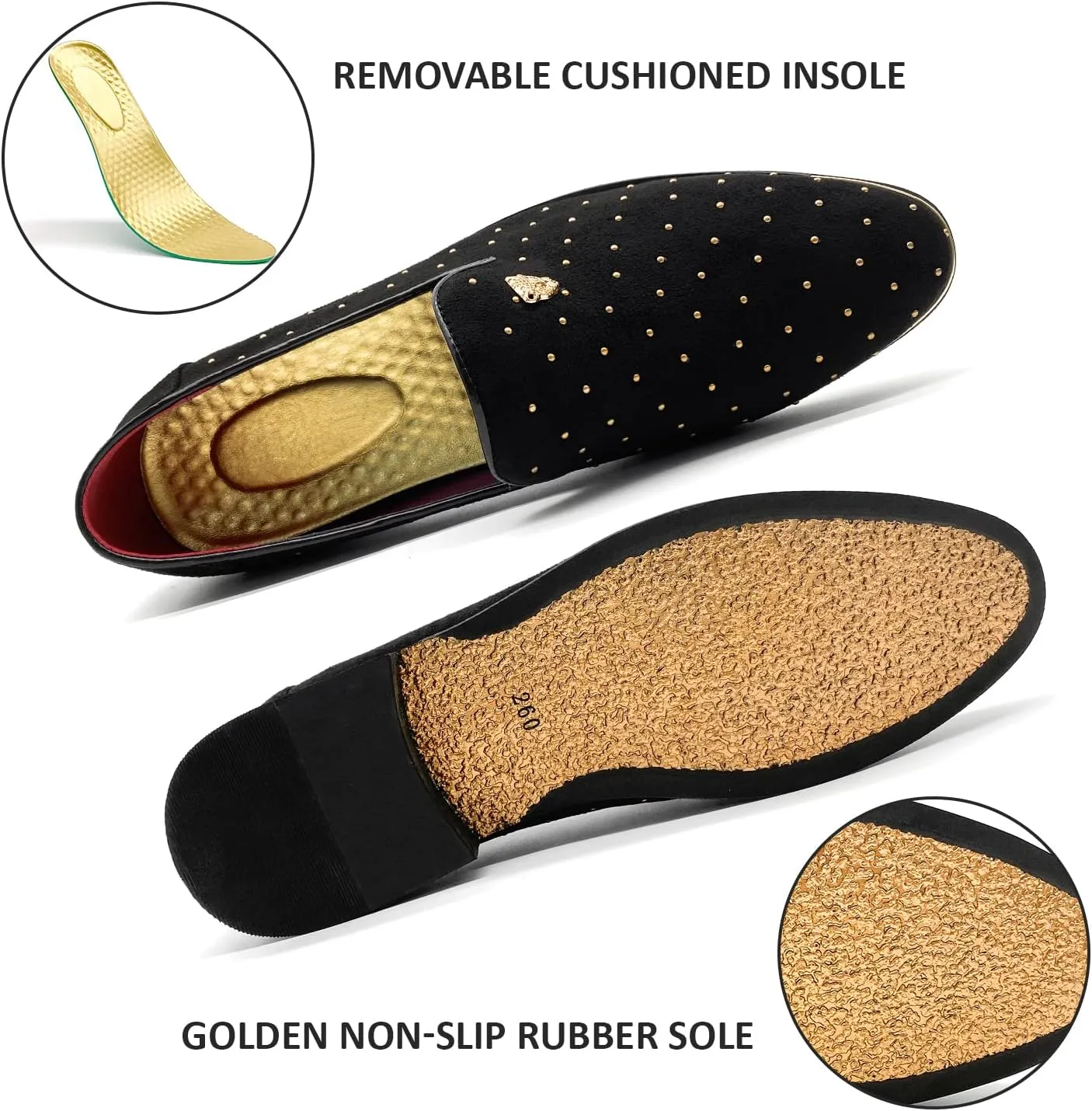 MHB Men's Luxury Velvet Loafers Pointed-Toe Slip-on Suede Dress Shoes for Men Rivet Smoking Slipper Fashion Lightweight