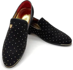 MHB Men's Luxury Velvet Loafers Pointed-Toe Slip-on Suede Dress Shoes for Men Rivet Smoking Slipper Fashion Lightweight