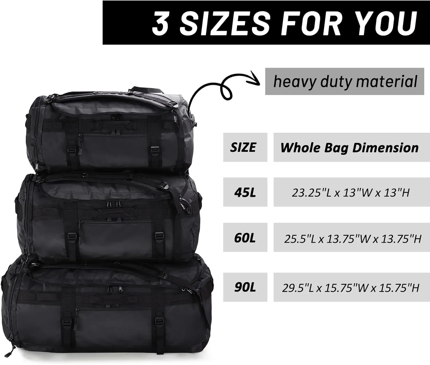 MIER Large Duffel Backpack Sports Gym Bag with Shoe Compartment, Heavy Duty and Water Resistant, Black, 60L